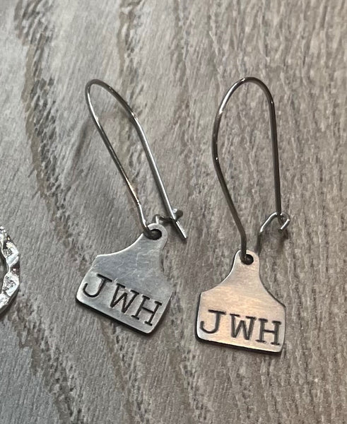 Custom Brand/Initials ear tag Dangle Earrings